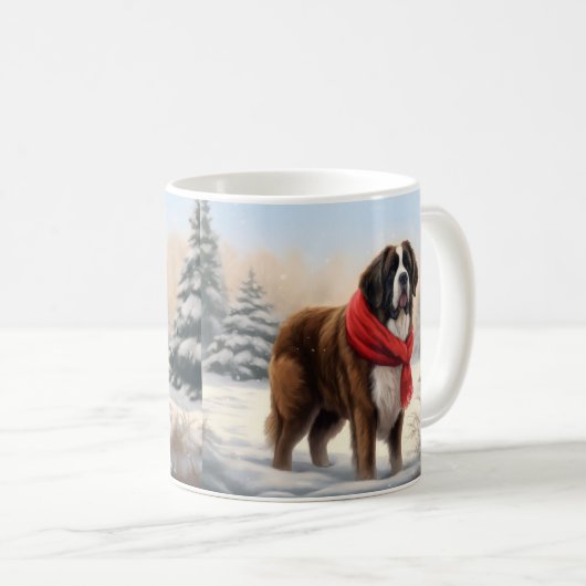Saint Bernard Dog im Schnee Weihnachten Kaffeetasse (VorderseiteRechts)