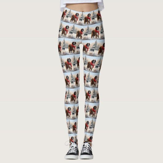 Saint Bernard Dog im Schnee Weihnachten Leggings (Vorderseite)