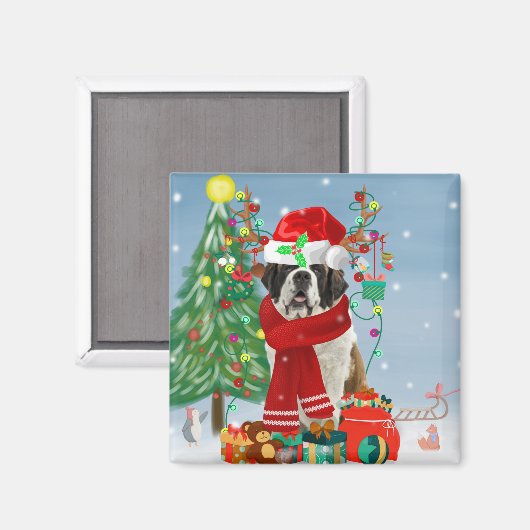 Saint Bernard Dog im Schnee Weihnachten Magnet (Vorderseite/Rückseite)