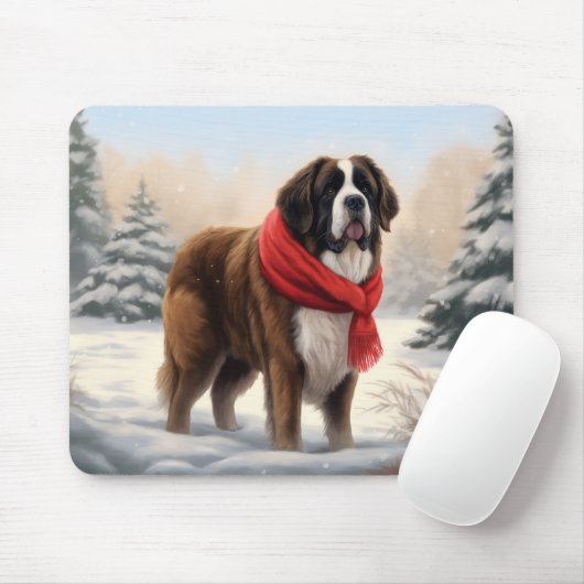 Saint Bernard Dog im Schnee Weihnachten Mousepad (Mit Mouse)