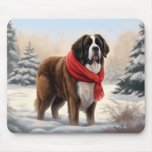 Saint Bernard Dog im Schnee Weihnachten Mousepad (Vorne)