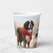 Saint Bernard Dog im Schnee Weihnachten Pappbecher (Rückseite)