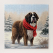 Saint Bernard Dog im Schnee Weihnachten Puzzle (Vertikal)