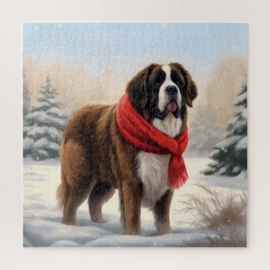 Saint Bernard Dog im Schnee Weihnachten Puzzle (Vertikal)