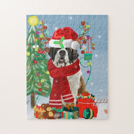 Saint Bernard Dog im Schnee Weihnachten Puzzle (Vertikal)