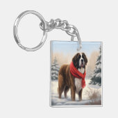 Saint Bernard Dog im Schnee Weihnachten Schlüsselanhänger (Vorderseite links)