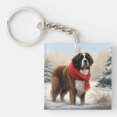 Saint Bernard Dog im Schnee Weihnachten Schlüsselanhänger (Vorderseite)