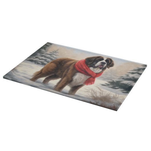 Saint Bernard Dog im Schnee Weihnachten Schneidebrett (Ecke)