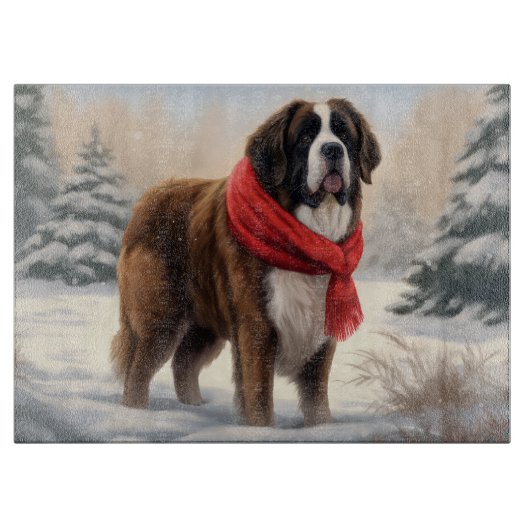 Saint Bernard Dog im Schnee Weihnachten Schneidebrett (Vorderseite)
