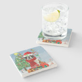 Saint Bernard Dog im Schnee Weihnachten Steinuntersetzer (Seitenansicht)