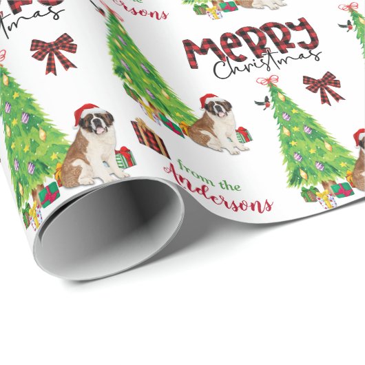 Saint Bernard Dog, Vogel und Weihnachtsbaum Geschenkpapier (Rolleneckpunkt)