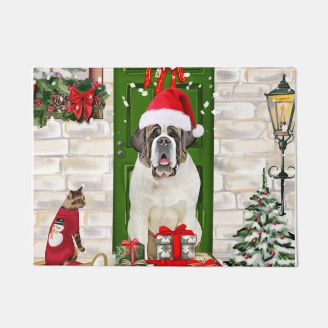 Saint Bernard Dog Weihnachten Fußmatte (Vorderseite)
