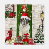 Saint Bernard Dog Weihnachten Keramikornament (Rückseite)