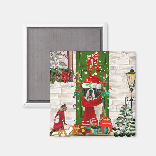 Saint Bernard Dog Weihnachten Magnet (Vorderseite/Rückseite)