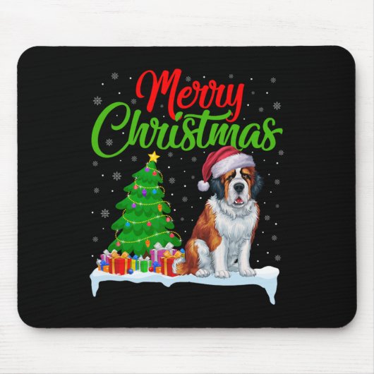 Saint Bernard Dog Weihnachtsbaum Lichter Funny Xma Mousepad (Vorne)