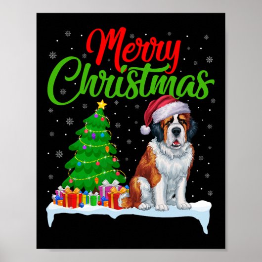 Saint Bernard Dog Weihnachtsbaum Lichter Funny Xma Poster (Vorne)