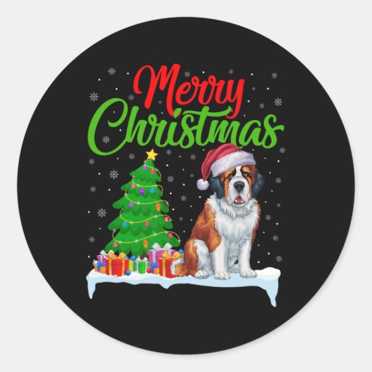Saint Bernard Dog Weihnachtsbaum Lichter Funny Xma Runder Aufkleber (Vorderseite)