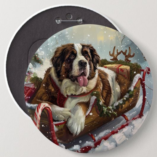 Saint Bernard Dog Weihnachtsfest Button (Vorne & Hinten)