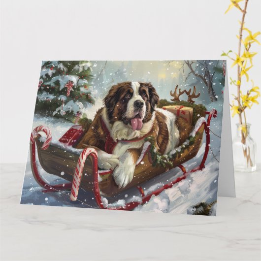 Saint Bernard Dog Weihnachtsfest Karte (Gelbe Blume)