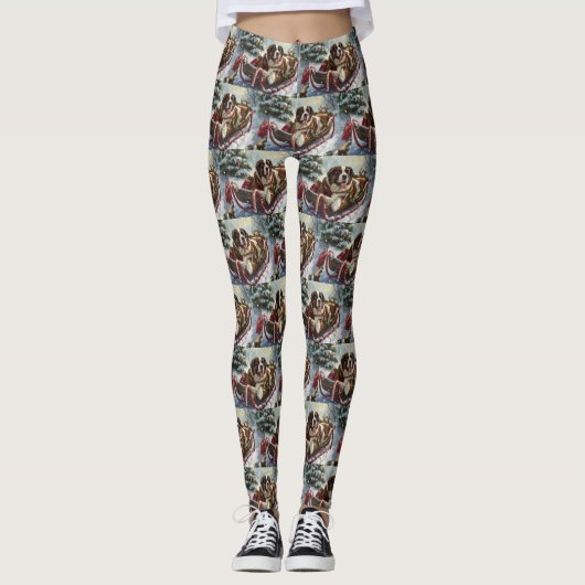 Saint Bernard Dog Weihnachtsfest Leggings (Vorderseite)