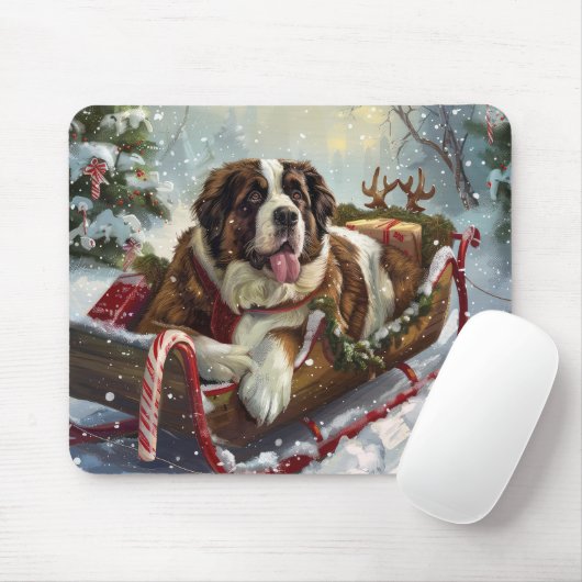 Saint Bernard Dog Weihnachtsfest Mousepad (Mit Mouse)