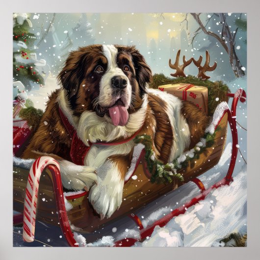 Saint Bernard Dog Weihnachtsfest Poster (Vorne)