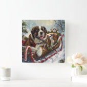 Saint Bernard Dog Weihnachtsfest Quadratische Wanduhr (Zuhause)