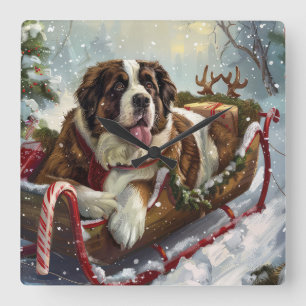Saint Bernard Dog Weihnachtsfest Quadratische Wanduhr
