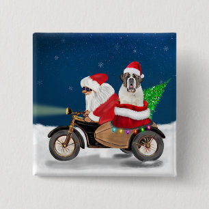 Saint Bernard Dog Weihnachtsmann Button