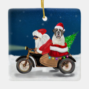 Saint Bernard Dog Weihnachtsmann Keramikornament