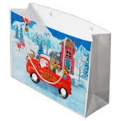 Saint Bernard Dog Weihnachtswagen Schnee Große Geschenktüte (Rückseite Schrägansicht)