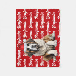 Saint Bernard Dog with Name Pattern Christmas Fleecedecke