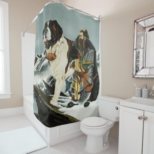 Saint Bernard Dog Zwarf Fantasy Duschvorhang (Beispiel)