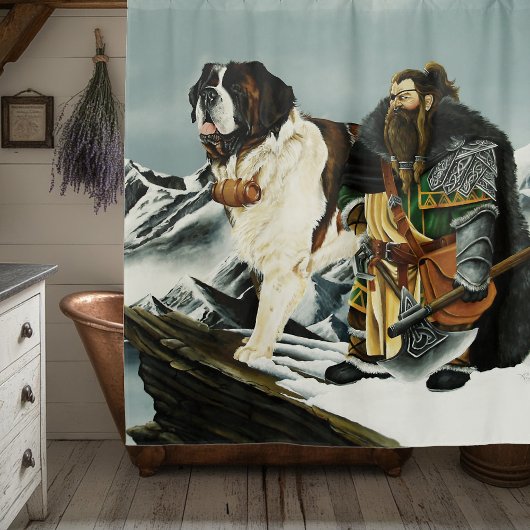 Saint Bernard Dog Zwarf Fantasy Duschvorhang