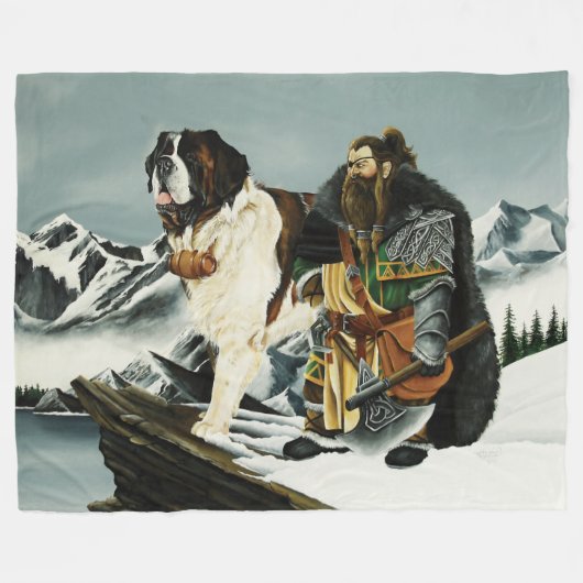 Saint Bernard Dog Zwarf Fantasy Fleecedecke (Vorderseite (Horizontal))