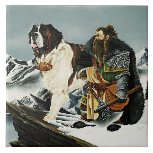Saint Bernard Dog Zwarf Fantasy Fliese (Vorderseite)