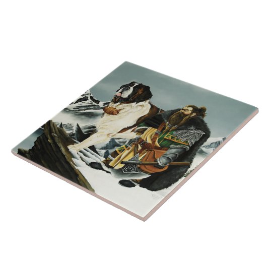 Saint Bernard Dog Zwarf Fantasy Fliese (Seite)