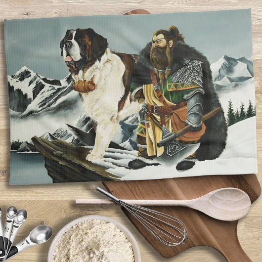 Saint Bernard Dog Zwarf Fantasy Geschirrtuch