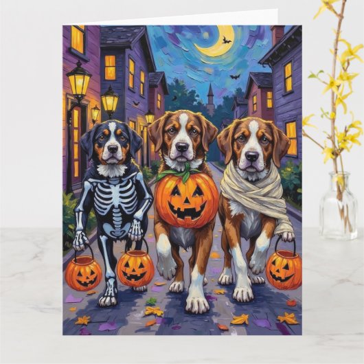 Saint Bernard Dogs in Halloween Costumes Karte (Gelbe Blume)