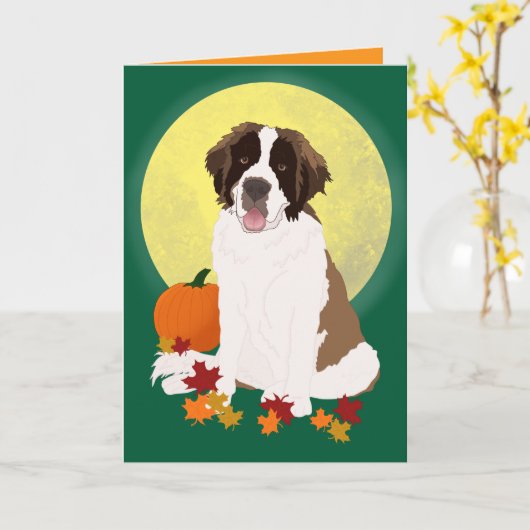Saint Bernard Halloween Herbst Karte (Gelbe Blume)