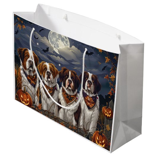 Saint Bernard Halloween Spooky Große Geschenktüte (Rückseite Schrägansicht)
