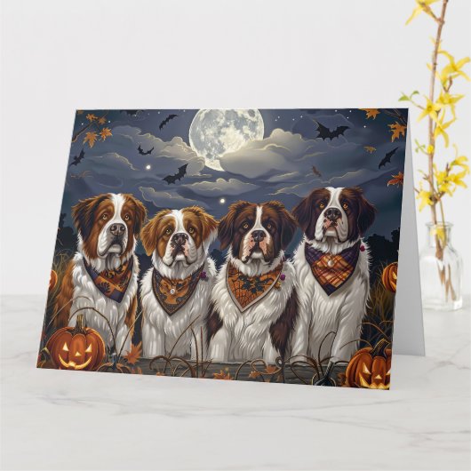 Saint Bernard Halloween Spooky Karte (Gelbe Blume)
