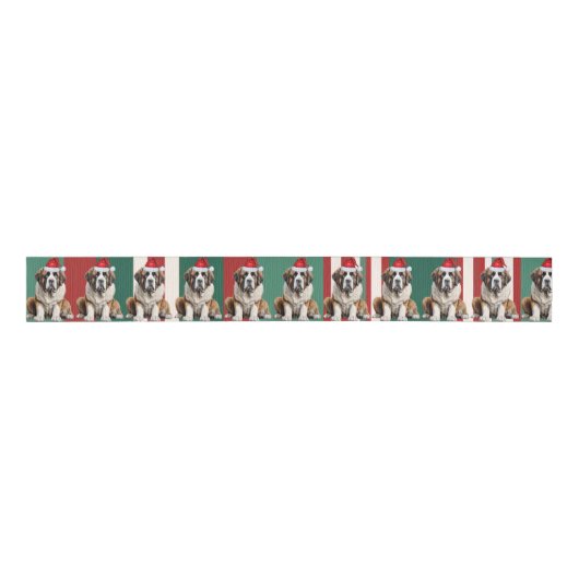 Saint Bernard Holiday Plaid Funny Dog Christmas Ripsband (Vorderseite)