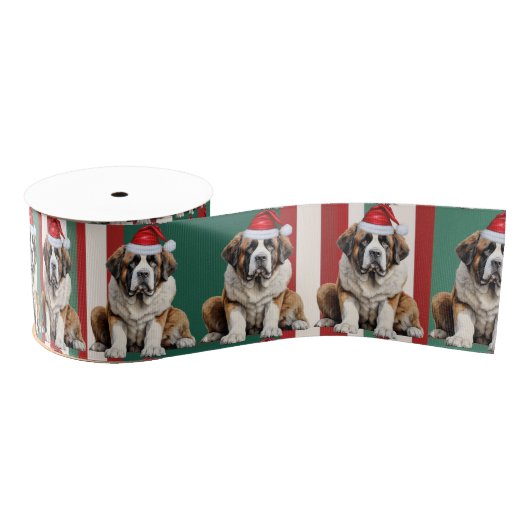 Saint Bernard Holiday Plaid Funny Dog Christmas Ripsband (Spule)