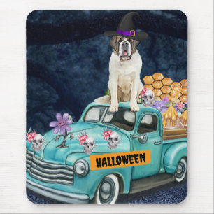Saint Bernard Hund Halloween LKW Gruselige Nacht Mousepad