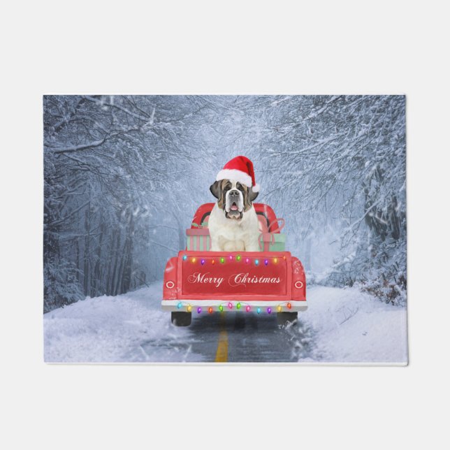 Saint Bernard Hund im Schnee sitzen Weihnachtswage Fußmatte (Vorderseite)