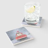 Saint Bernard Hund im Schnee sitzen Weihnachtswage Steinuntersetzer (Seitenansicht)