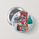 Saint Bernard Hund im Schnee Weihnachtshundehaus Button (Vorne & Hinten)
