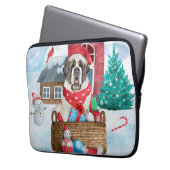 Saint Bernard Hund im Schnee Weihnachtshundehaus Laptopschutzhülle (Vorderseite Links)