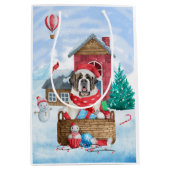 Saint Bernard Hund im Schnee Weihnachtshundehaus Mittlere Geschenktüte (Vorderseite)
